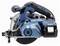 Cordless Circular Saw in Blue and Black, side view. It features an ergonomic handle, a visible saw blade, and a safety guard. The brand name is clearly visible.