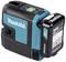 A navy-blue Makita laser with a removable 12-volt lithium-ion battery visible at the front.