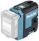 Makita Battery-Powered Line Laser, blue and black, with visible battery compartment cover, ready for use, suitable for precise measurements.