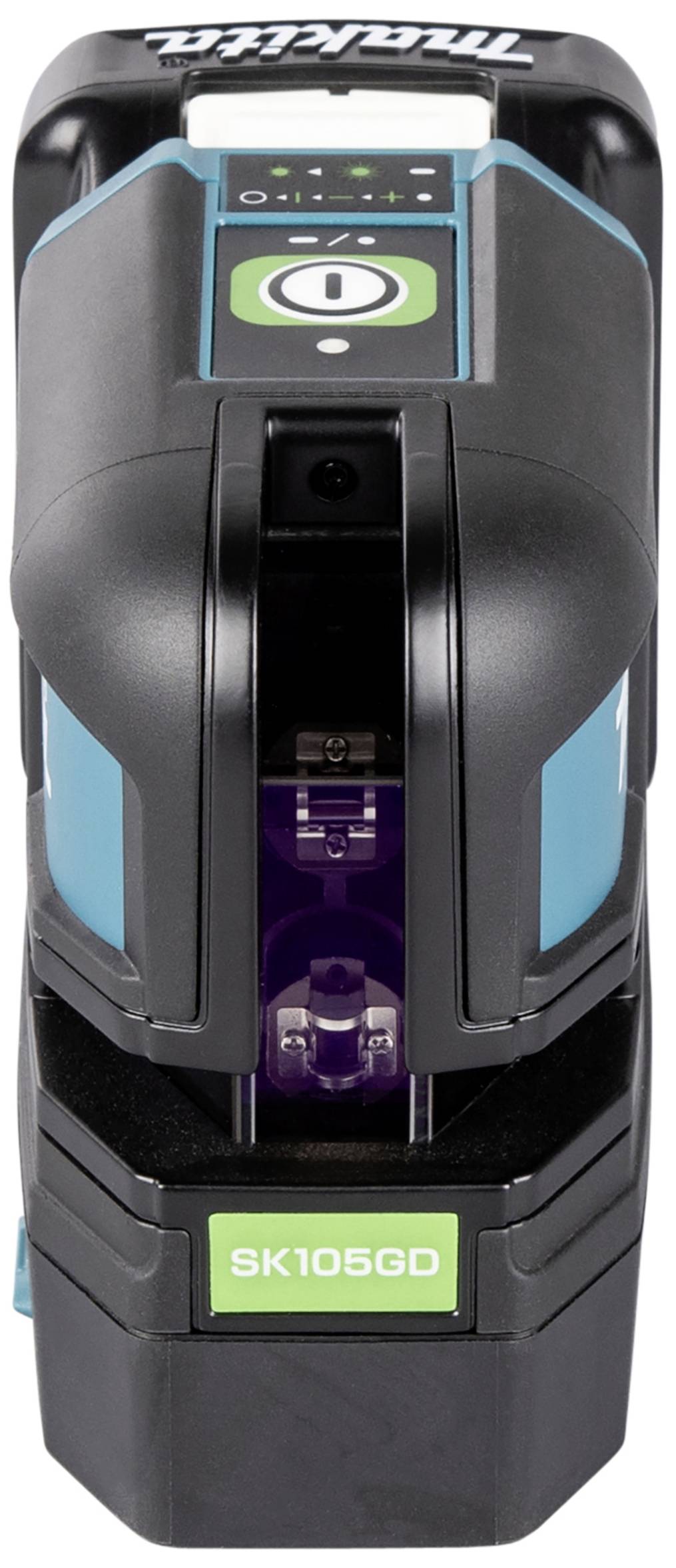 A portable laser distance metre in black and blue, model 'SK105GD', suitable for precise measurements on construction sites.