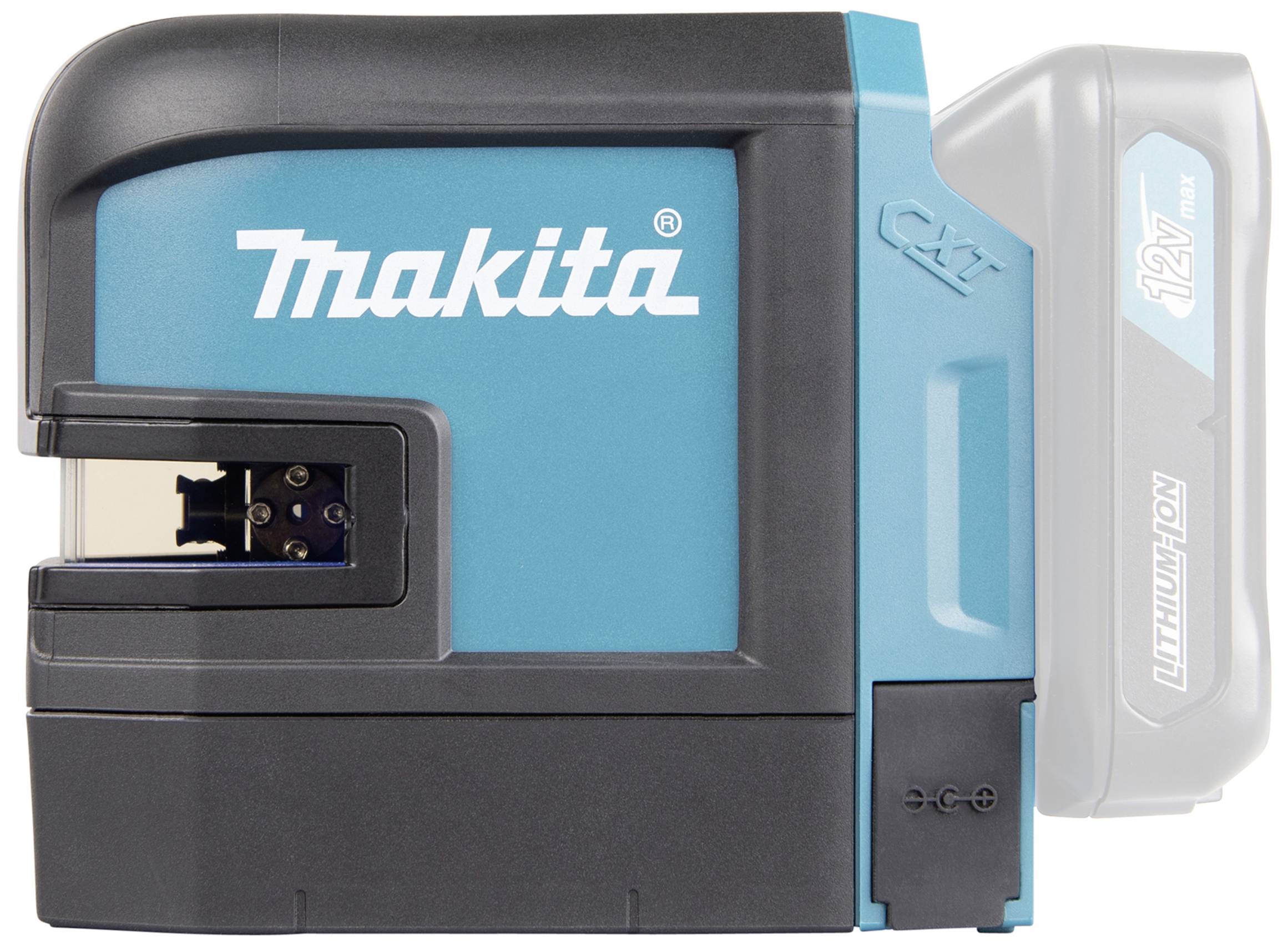 A Makita cross-line laser with a blue-black casing, suitable for precise measurement work in construction or DIY projects.