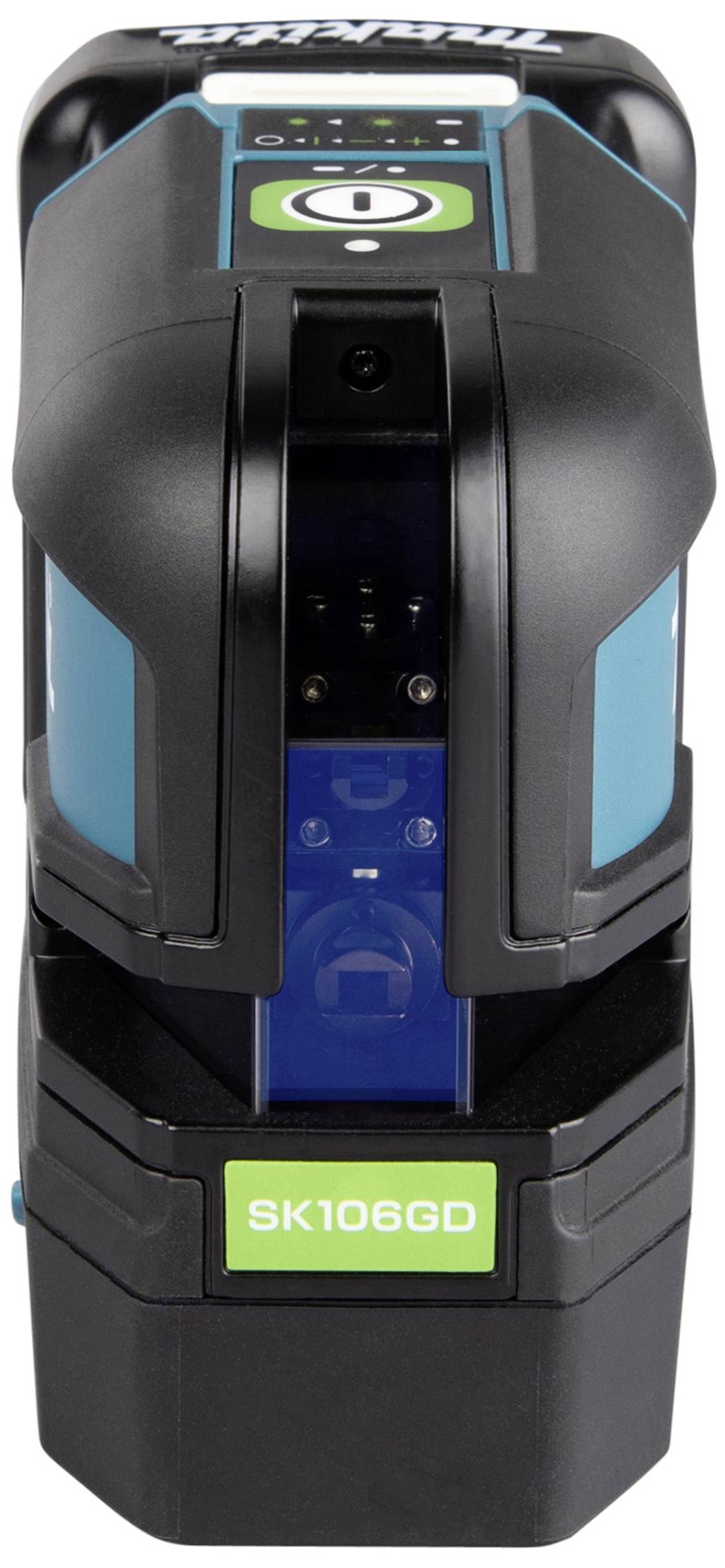 A black and blue laser tool with the model 'SK106GD', possibly used for levelling or surveying.