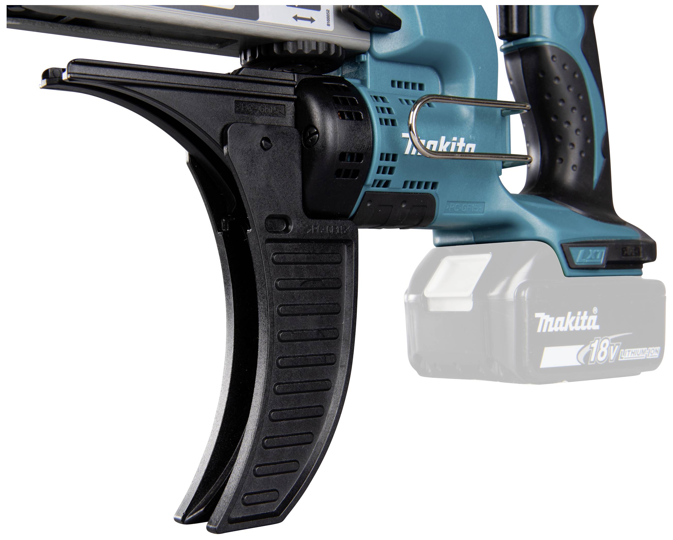 A cordless electric nail gun with a blue-black housing, without a visible nail. The device is designed for wireless working.