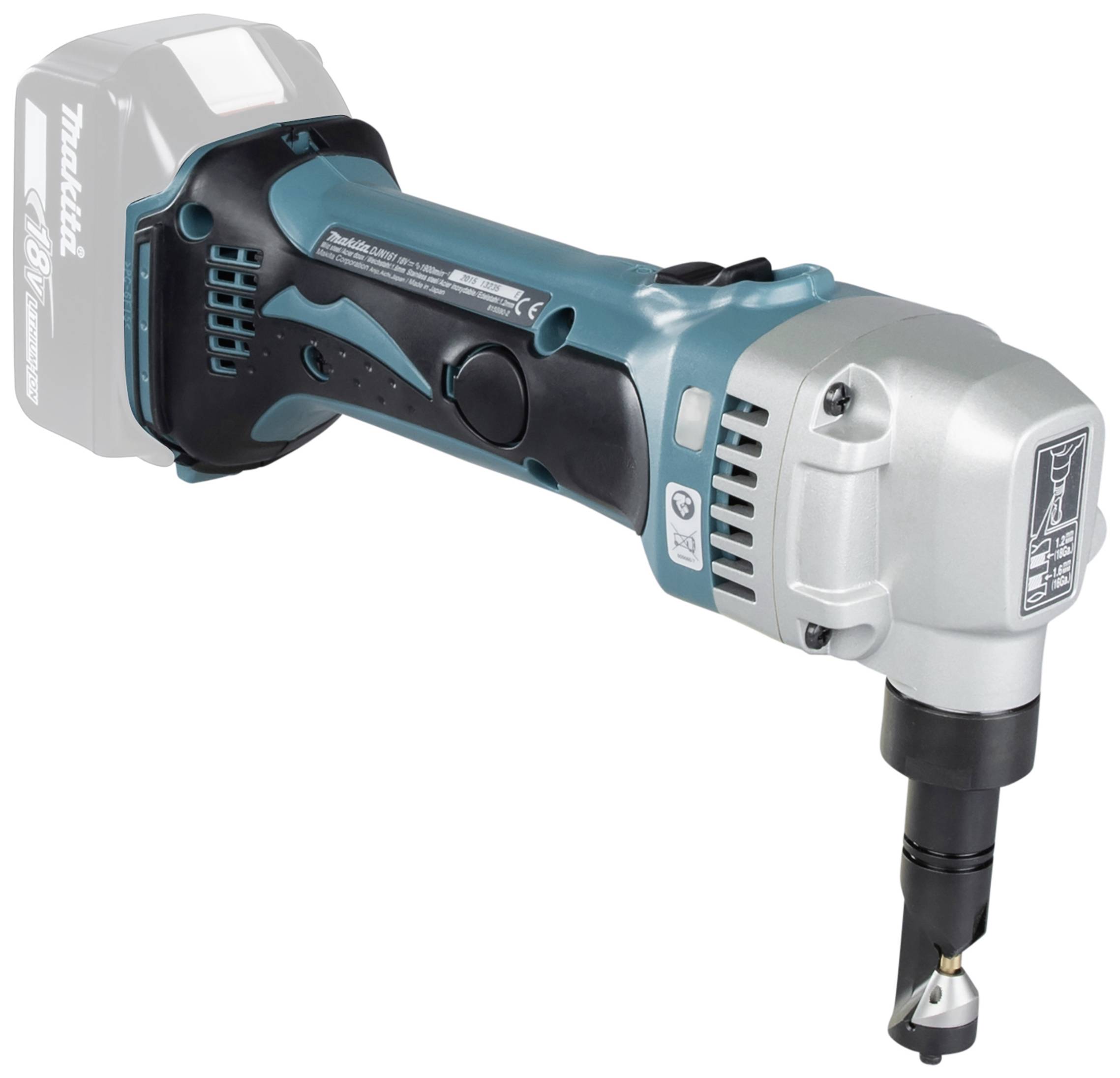 Cordless blue angle impact driver with ergonomic handle, suitable for tight spaces.