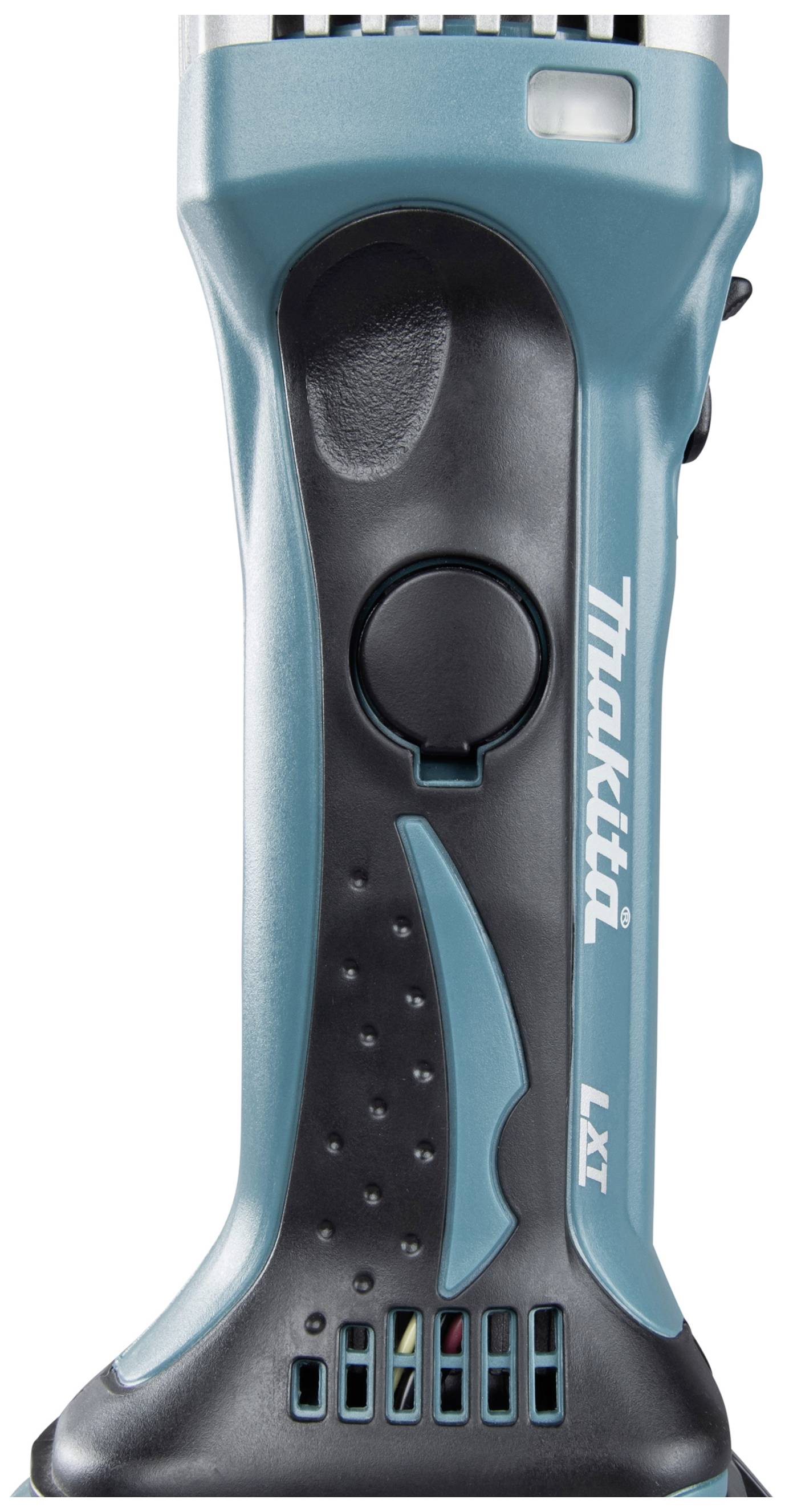 Electric tool handle in black and blue with 'Makita LXT' inscription, robust design, suitable for DIY projects.