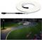 An LED light strip used as decorative pathway lighting in a garden runs along a curved path.