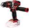 Cordless drill in red and black with an ergonomic handle and LED light, without battery inserted. Brand logo visible on the side.