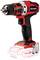 Cordless drill in red and black, marked with 'Einhell'. Sits on a surface, battery compartment is highlighted, but battery not inserted.