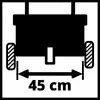 Diagram of a wheelchair in a lift, showing the recommended width of 45 cm between the doors for accessibility.