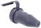 Black plastic attachment with a small opening on the front and a flexible lid, likely a cap or adapter.