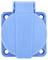 Blue protective cover with symbols and the inscription 'IP54', suitable for outdoor sockets, provides protection against dust and splash water.