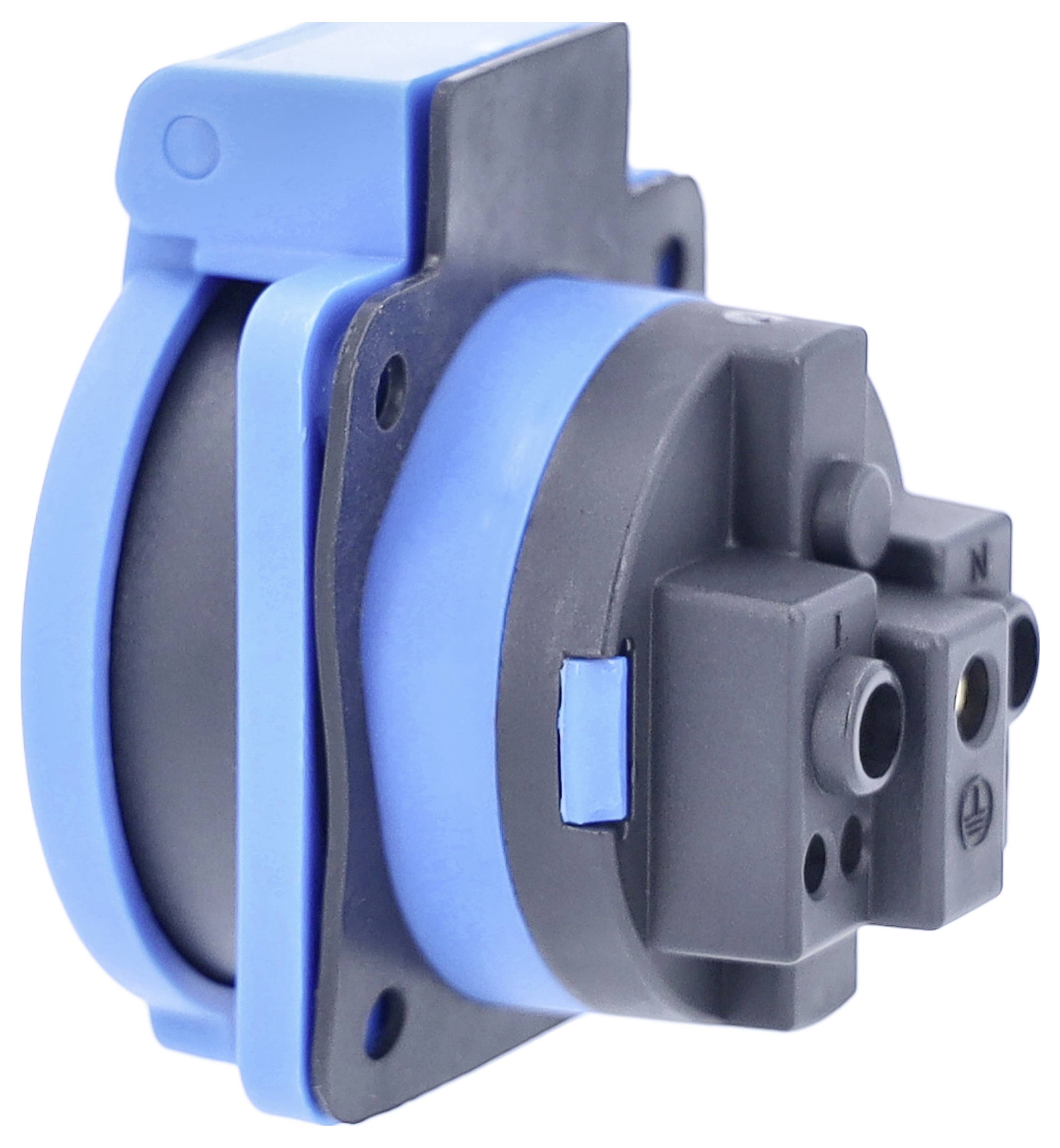 Blue-black electrical component with four connections on one side. It appears to be a switch or sensor.