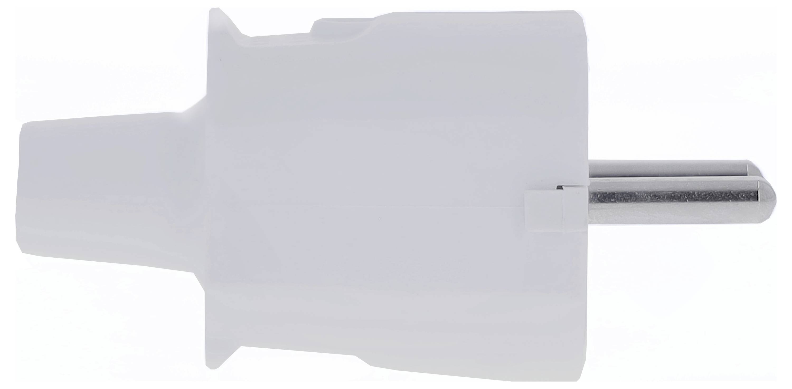 A white Euro plug adapter, shown from the side, displays the two-pin plug for connection to European outlets.