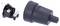 Black adapter and Schuko plug disassembled. The adapter has a ribbed design for better grip.