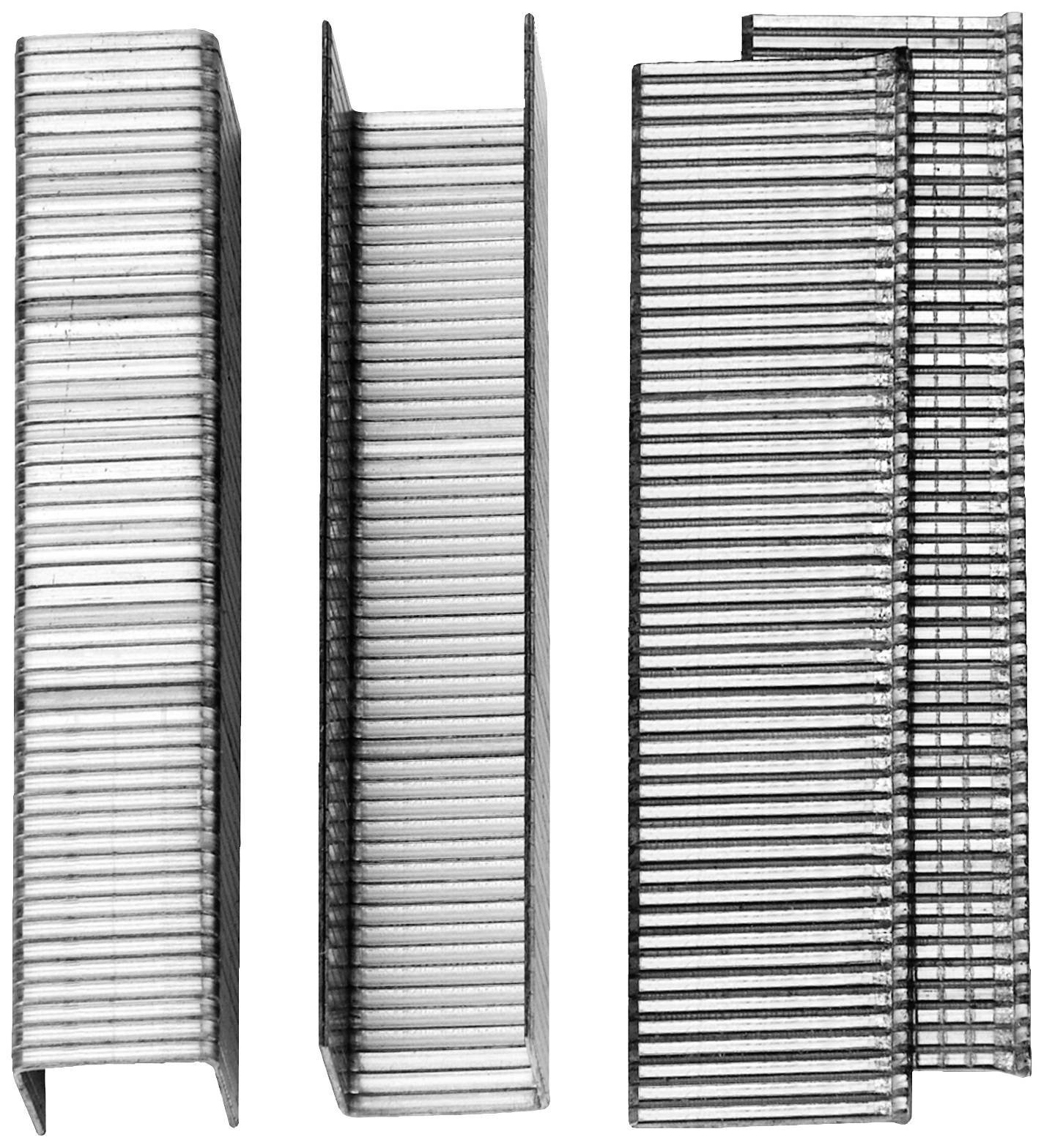 'Three rows of metal staples side by side, viewed from above. The staples are neatly stacked.'