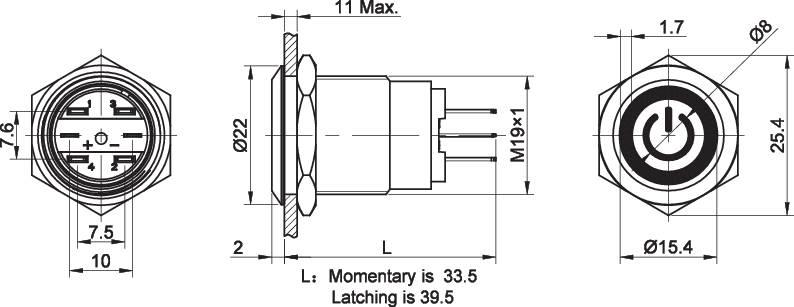 TRU COMPONENTS TC-7494472 TC-LAS1GQ-11ET/B/12V/S Tamper-proof pushbutton 250 V AC 3 A 1 x Off/(On) momentary Blue IP65 1-2