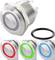 A round metal button with LED illumination in silver. Available LED colours are red, green, and blue. A black sealing ring is included.