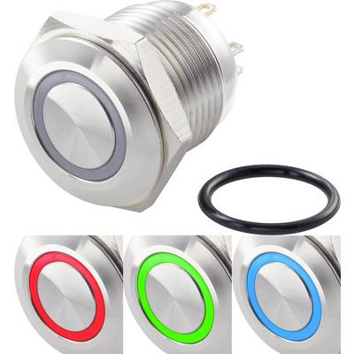 Four circular push buttons in stainless steel finish with LED illumination in Grey, Red, Green and Blue. Button design with included sealing ring.