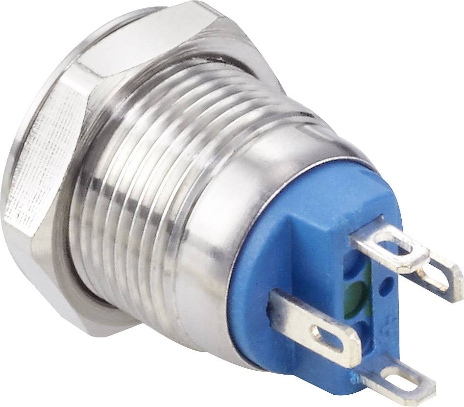 A blue metal toggle switch with two terminal connectors. The switch is silver-coloured and cylindrical.