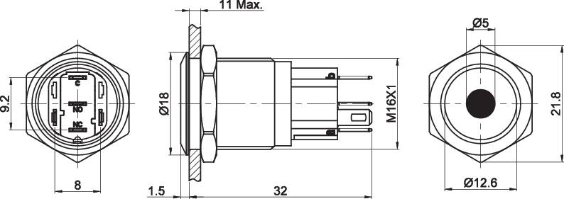 TRU COMPONENTS TC-7494760 TC-GQ16-KF-11D/J/R/12V/S Tamper-proof pushbutton 48 V DC 2 A 1 x Off/(On) momentary Red IP65 1-2