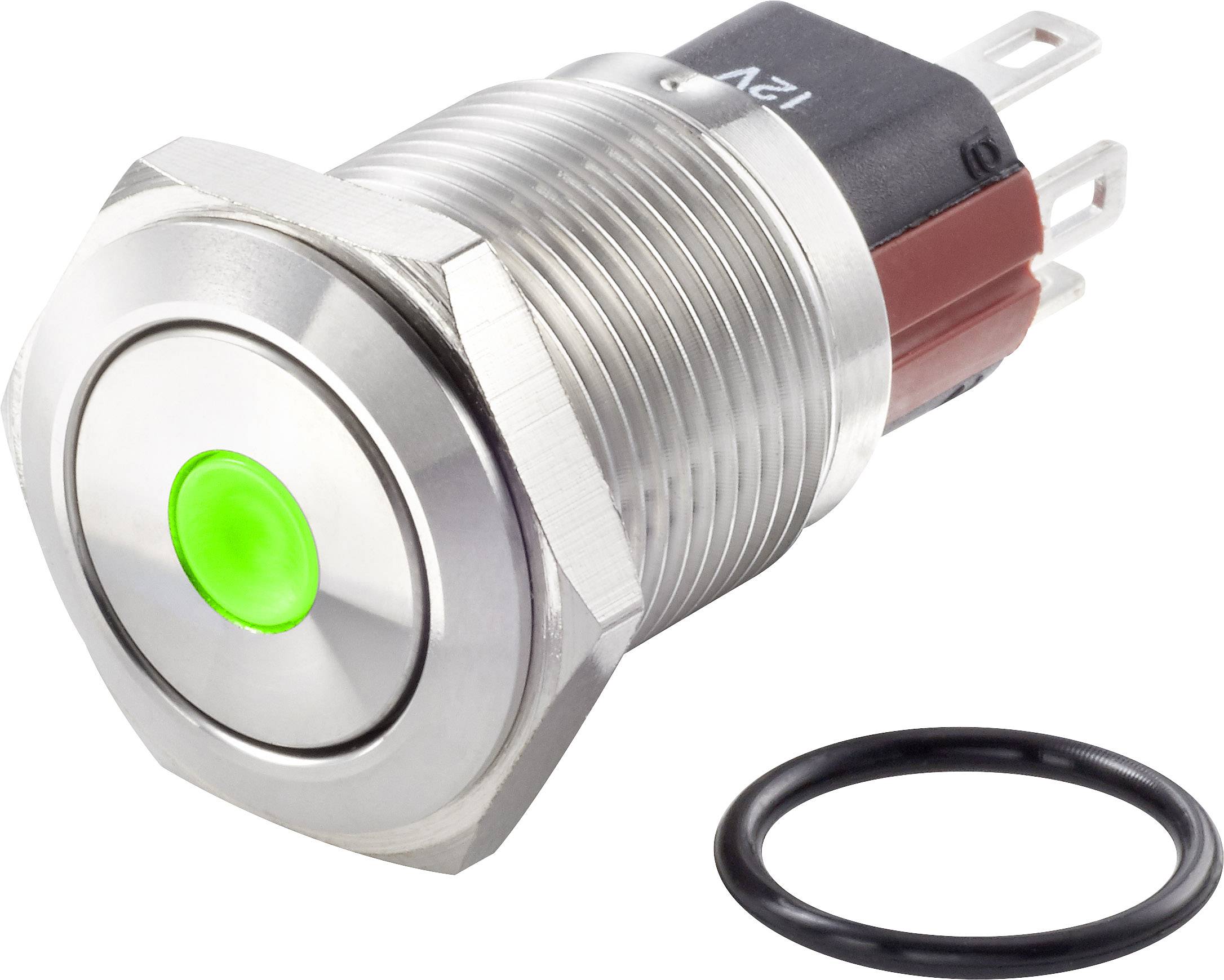 TRU COMPONENTS TC-7494764 TC-GQ16-KF-11D/J/G/12V/S Tamper-proof pushbutton 48 V DC 2 A 1 x Off/(On) momentary Green IP65-0