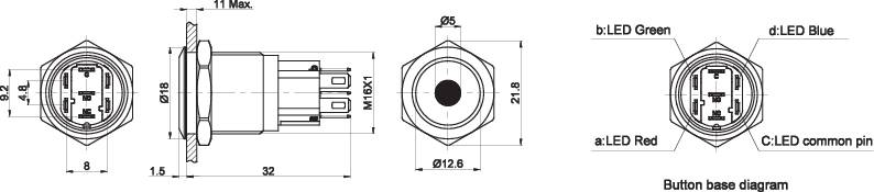 TRU COMPONENTS TC-7494776 TC-GQ16-KF-11D/J/41RGB/12V/S Tamper-proof pushbutton 48 V DC 2 A 1 x Off/(On) momentary Red , -2
