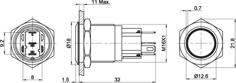 TRU COMPONENTS TC-7494888 TC-GQ16-KF-11ZE/J/R/12V/A Tamper-proof pushbutton 48 V DC 2 A 1 x Off/On latch Red IP65 1 pc(s-2