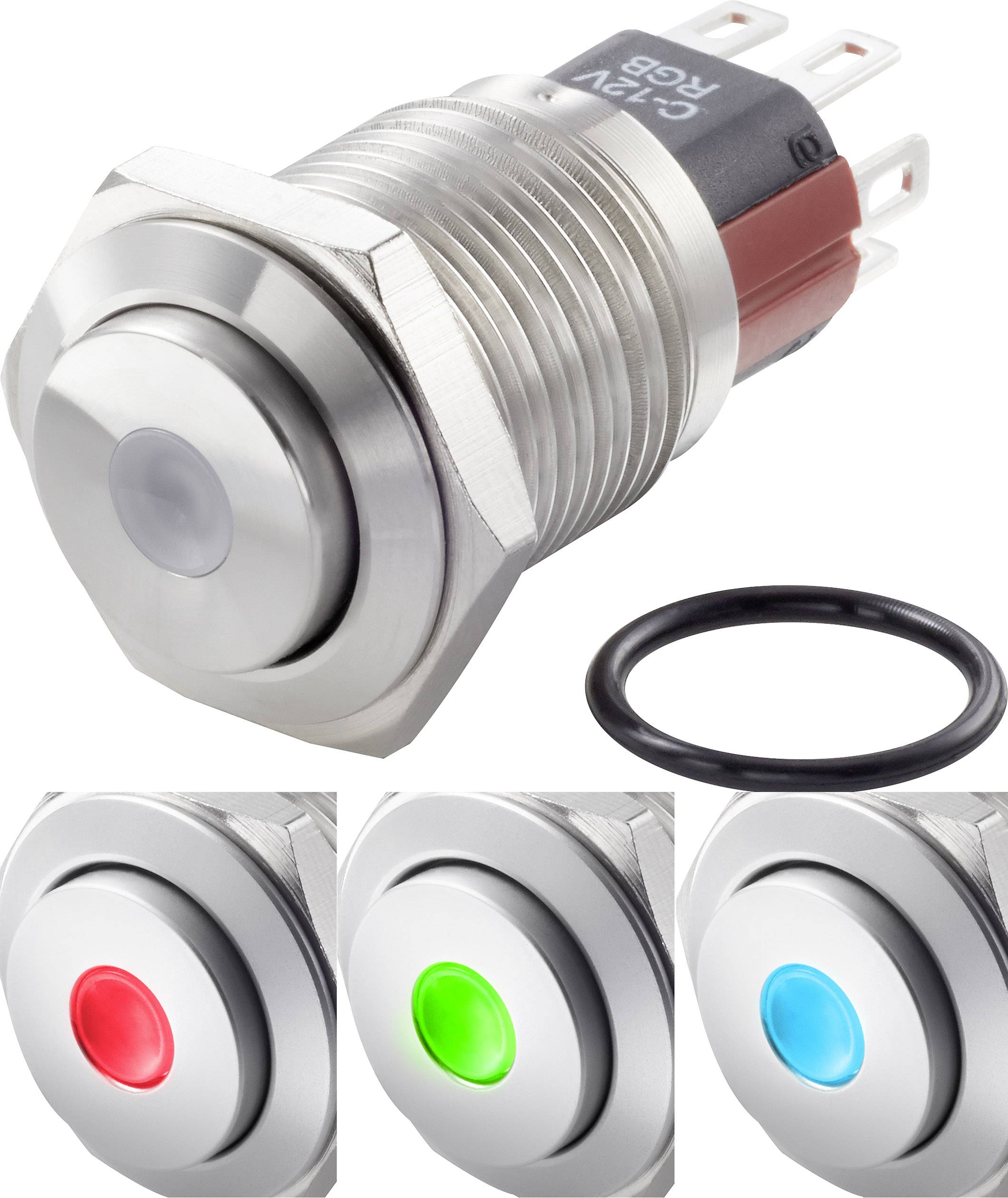 TRU COMPONENTS TC-7494996 TC-GQ16-KH-11ZD/J/41RGB/12V/S Tamper-proof pushbutton 48 V DC 2 A 1 x Off/On latch Red , Green-0