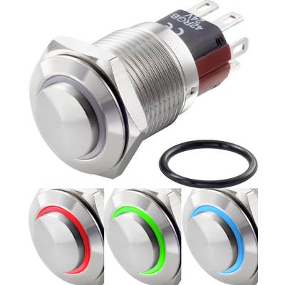 TRU COMPONENTS TC-7495048 TC-GQ16-KH-11E/J/41RGB/12V/S Tamper-proof pushbutton 48 V DC 2 A 1 x Off/(On) momentary Red , -0
