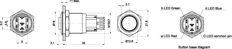 TRU COMPONENTS TC-7495048 TC-GQ16-KH-11E/J/41RGB/12V/S Tamper-proof pushbutton 48 V DC 2 A 1 x Off/(On) momentary Red , -2