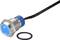 Metallic push switch with blue illumination and black cable, supplied with a rubber sealing ring. Suitable for 12V systems.
