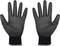 'Two black work gloves, palms facing upwards, on a white background.'