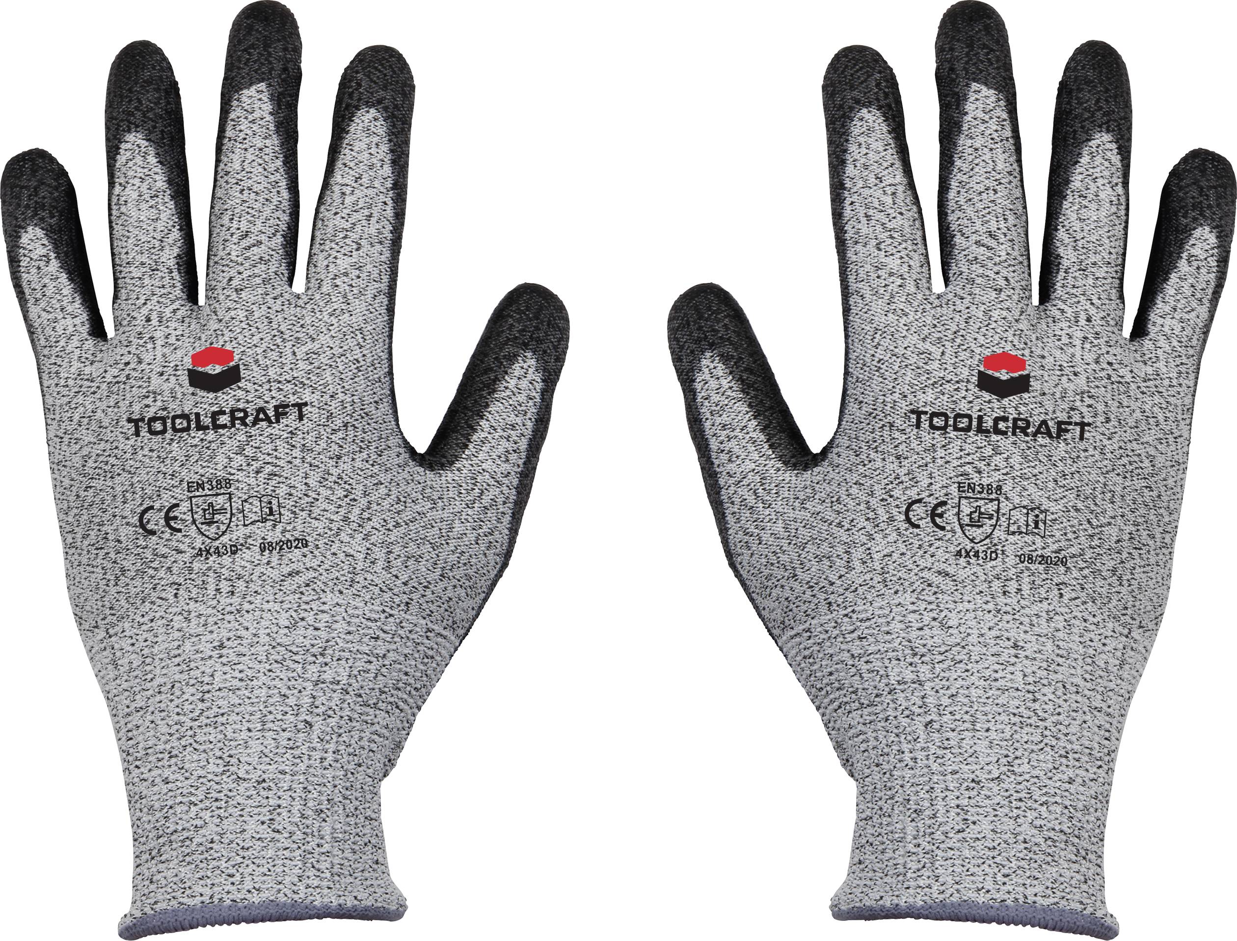 TOOLCRAFT TO-5621607 HPPE , Polyester, Synthetic fibre, Polyurethane Cut-proof glove Size (gloves): 9 EN 388 CAT II 1 Pair