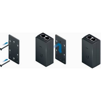 Instructions for Wall Mounting a Device: Left Screw Mounting, Centre Connecting Parts, Right Fully Mounted Device.