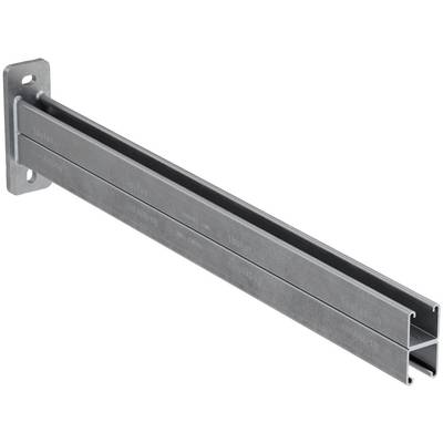 Stainless steel linear wall bracket or rail with a mounting plate on one end, shown isolated on a white background.