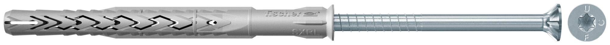 A metal wall anchor with expansion fins beside a screw, shown as a side-view product image.<br>