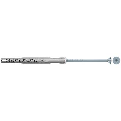 A metal wall anchor with expansion fins beside a screw, shown as a side-view product image.<br>