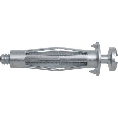 Metal wall anchor with a threaded bolt, expansion sleeve, and flange, used to secure objects into masonry or drywall.<br>