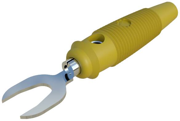 A handy gardening tool with a yellow handle and metal tip, likely a weeding tool, displayed against a white background.