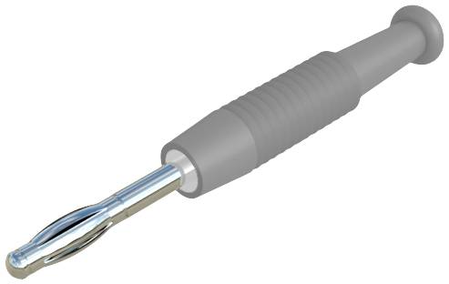 A silver-coloured asparagus peeler with a grey, ribbed handle.