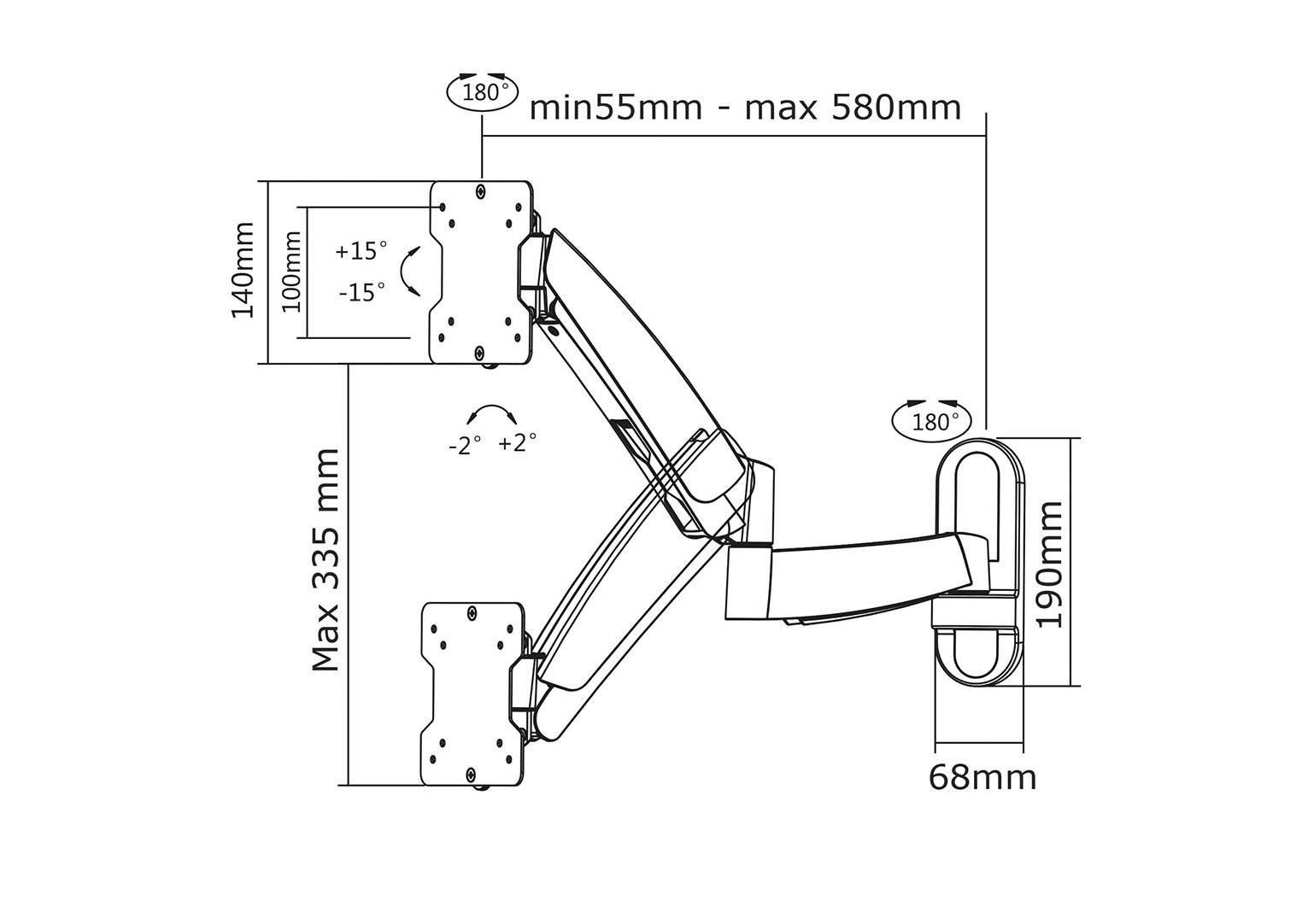 Neomounts FPMA-W955 1x Monitor wall mount 25,4 cm (10") - 76,2 cm (30") Tiltable, Swivelling-5