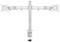 'Double metal monitor mount with articulating arms, suitable for desk mounting. Provides flexible positioning and stability.'