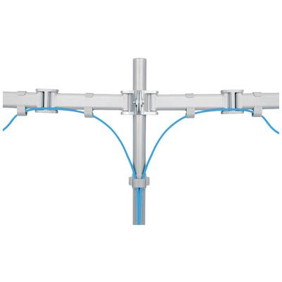 Cable Management System: A vertical and horizontal metal channel guides blue cables neatly around a pole.