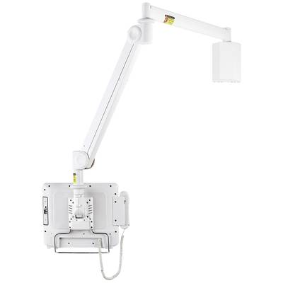 A flawless white medical wall-mounted arm holding a rectangular device, possibly for medical imaging or lighting.