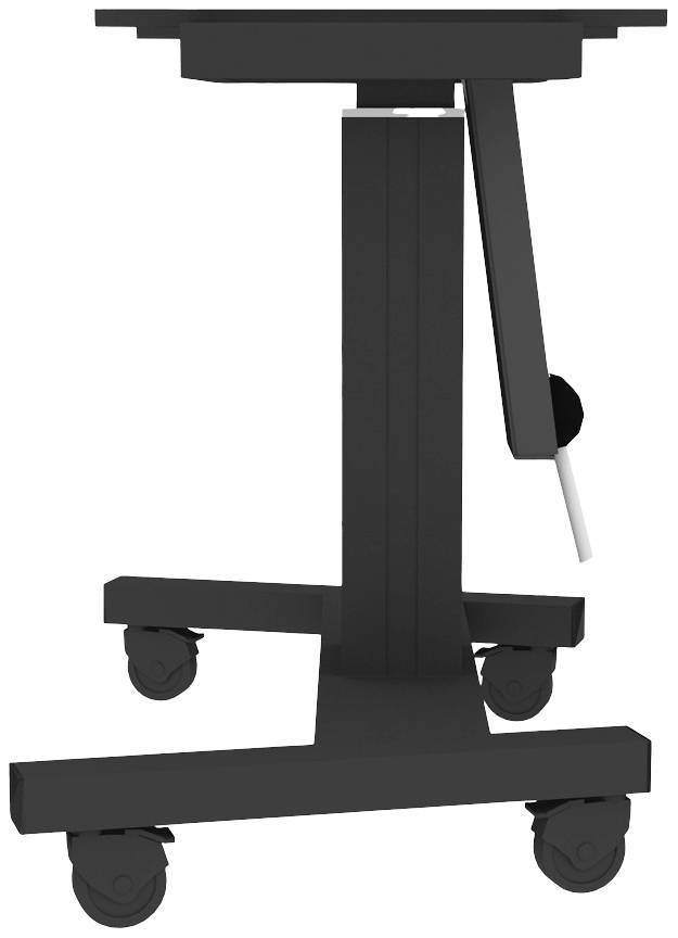 Black Height-Adjustable Trolley with Four Castors, Suitable for Use in Offices or Presentation Rooms.