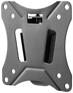 A black wall mount for flat televisions or monitors, with VESA mounting holes for wall attachment.