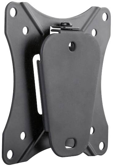 Black TV wall mount with VESA pattern for mounting flat-screen televisions on the wall, with eight mounting holes.