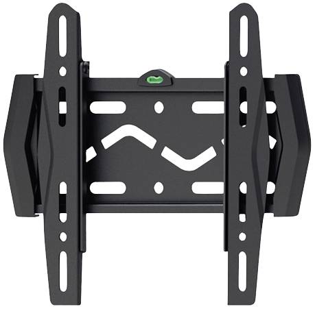 A black TV wall mount with adjustable arms and multiple mounting holes for wall installation.