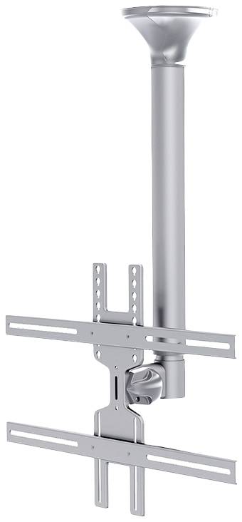 Metal ceiling mount for attaching a screen. Pivoting design for flexible positioning.
