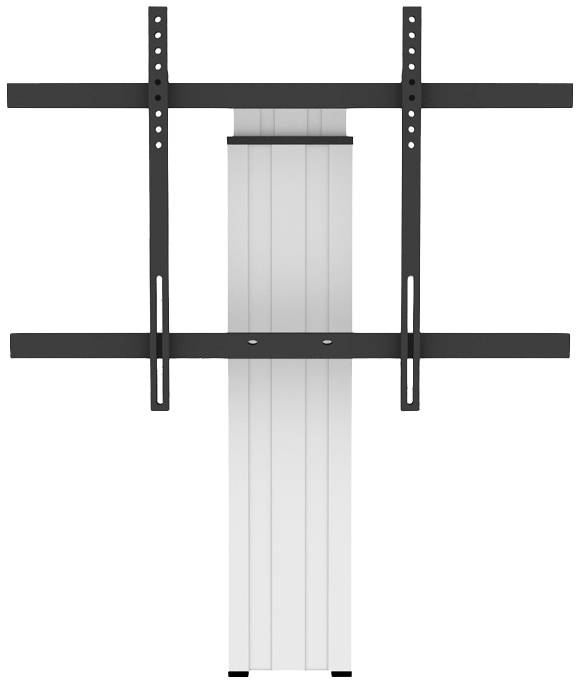 A height-adjustable metal TV mount, designed for wall mounting and tiltable for optimal viewing angle.